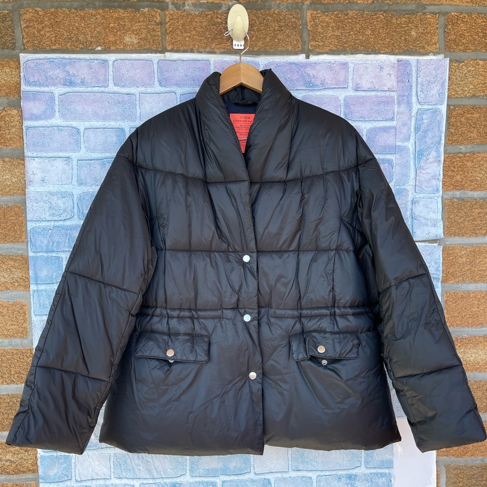 J. Crew Black and Silver Quilted Puffer Coat